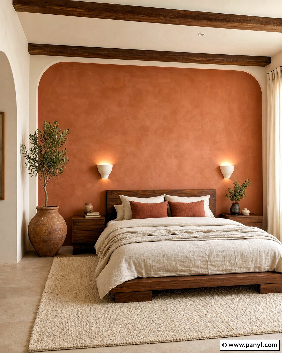 Terracotta Limewash Bedroom Wall - 20 bedroom wall accent ideas