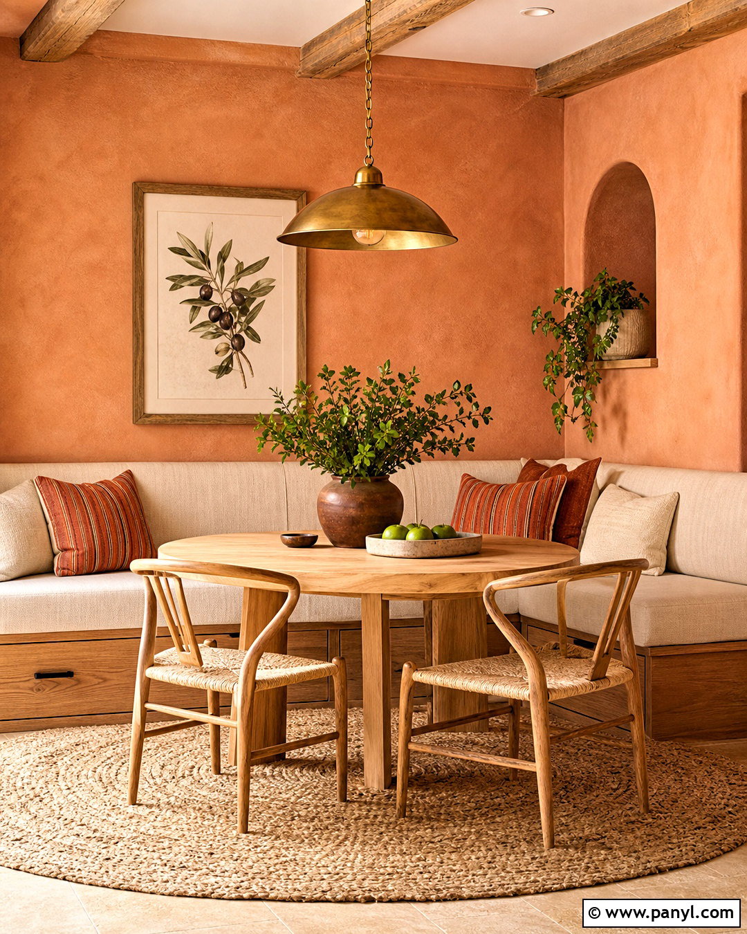 Terracotta Limewash Breakfast Nook - 20 terracotta limewash walls