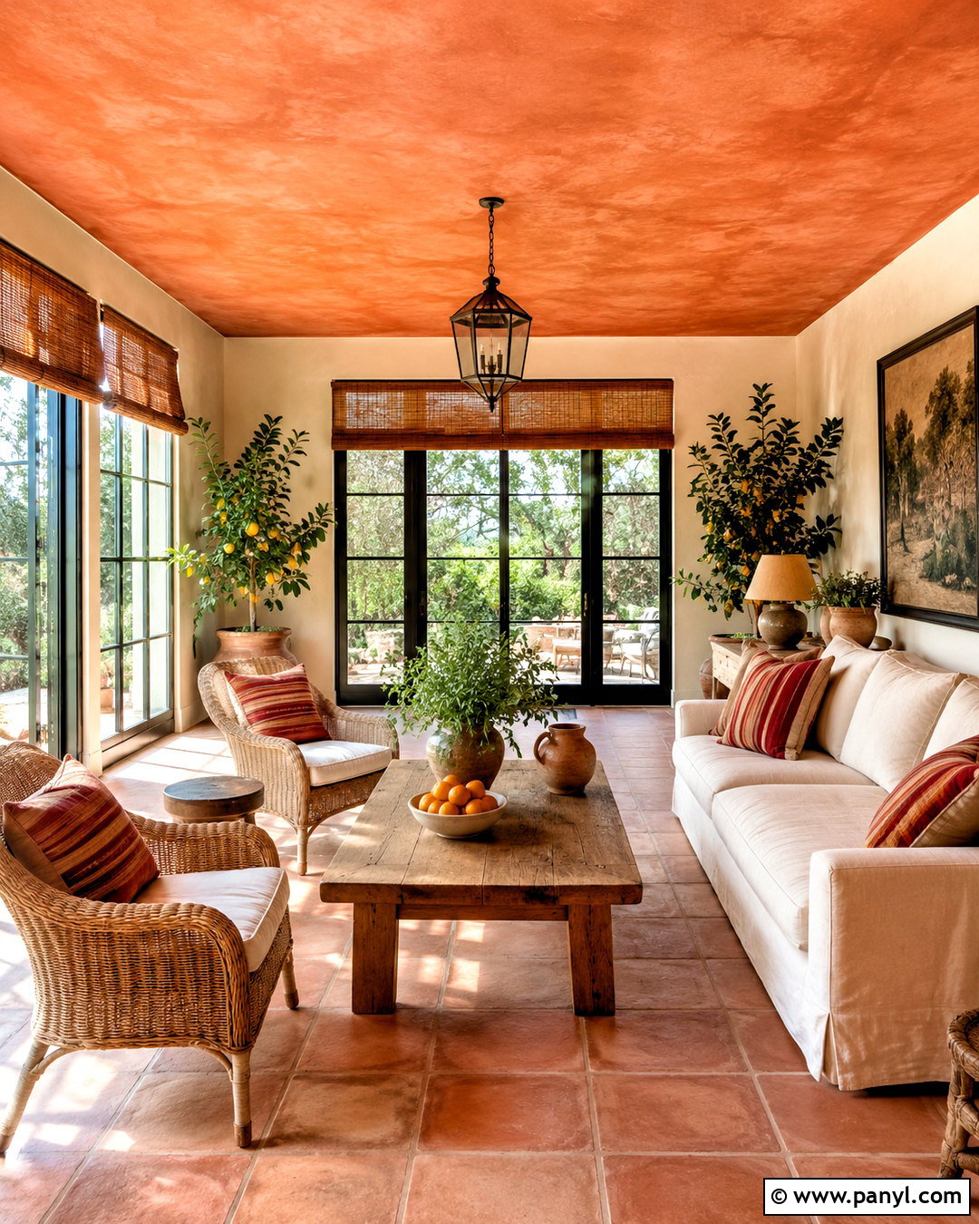 Terracotta Limewash Ceiling Sunroom - 20 limewash ceiling ideas