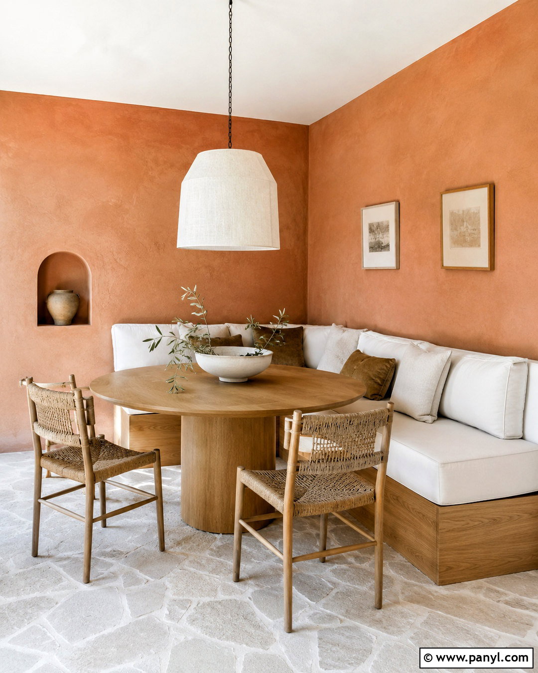 Terracotta Limewash Dining Nook - 20 limewash paint texture ideas