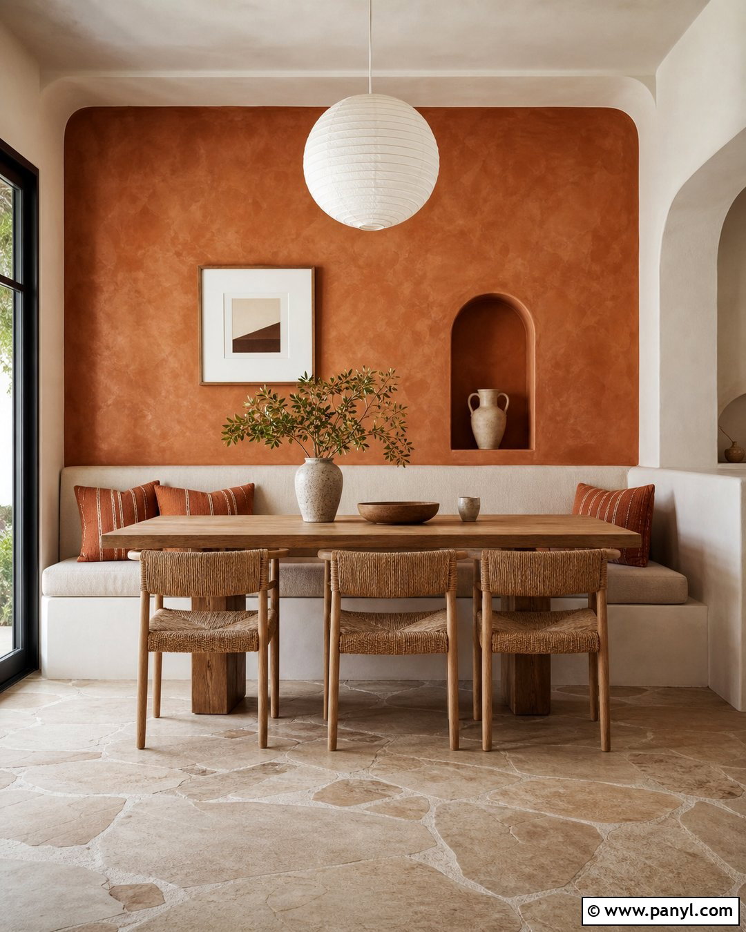 Terracotta Limewash Dining Wall - 35 limewash accent wall ideas