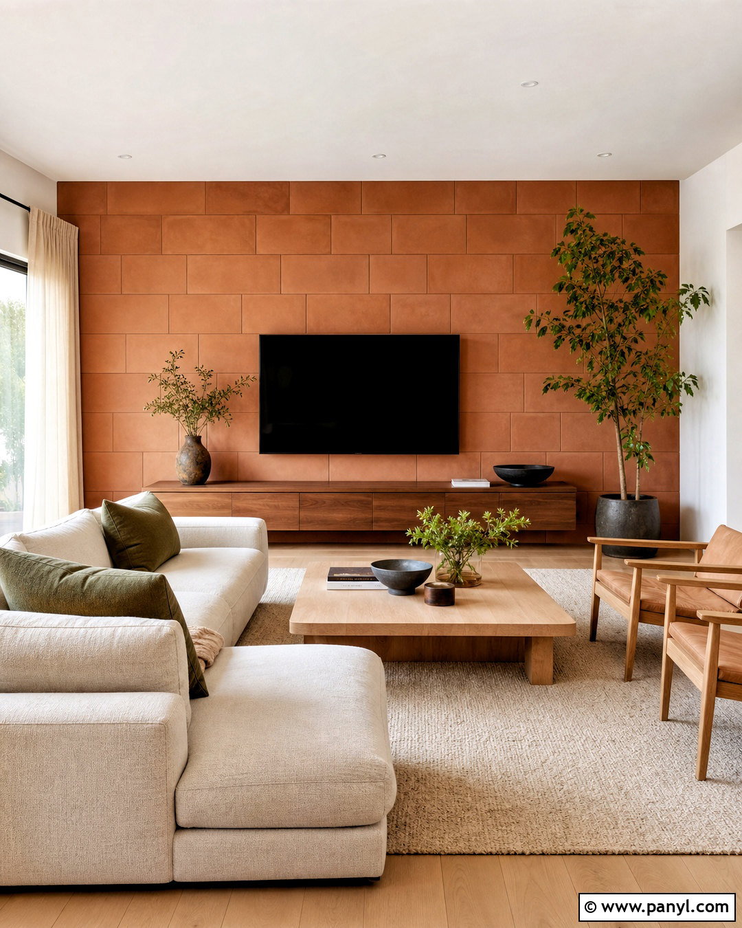 Terracotta Living Room Accent Wall - 20 terracotta wall tiles
