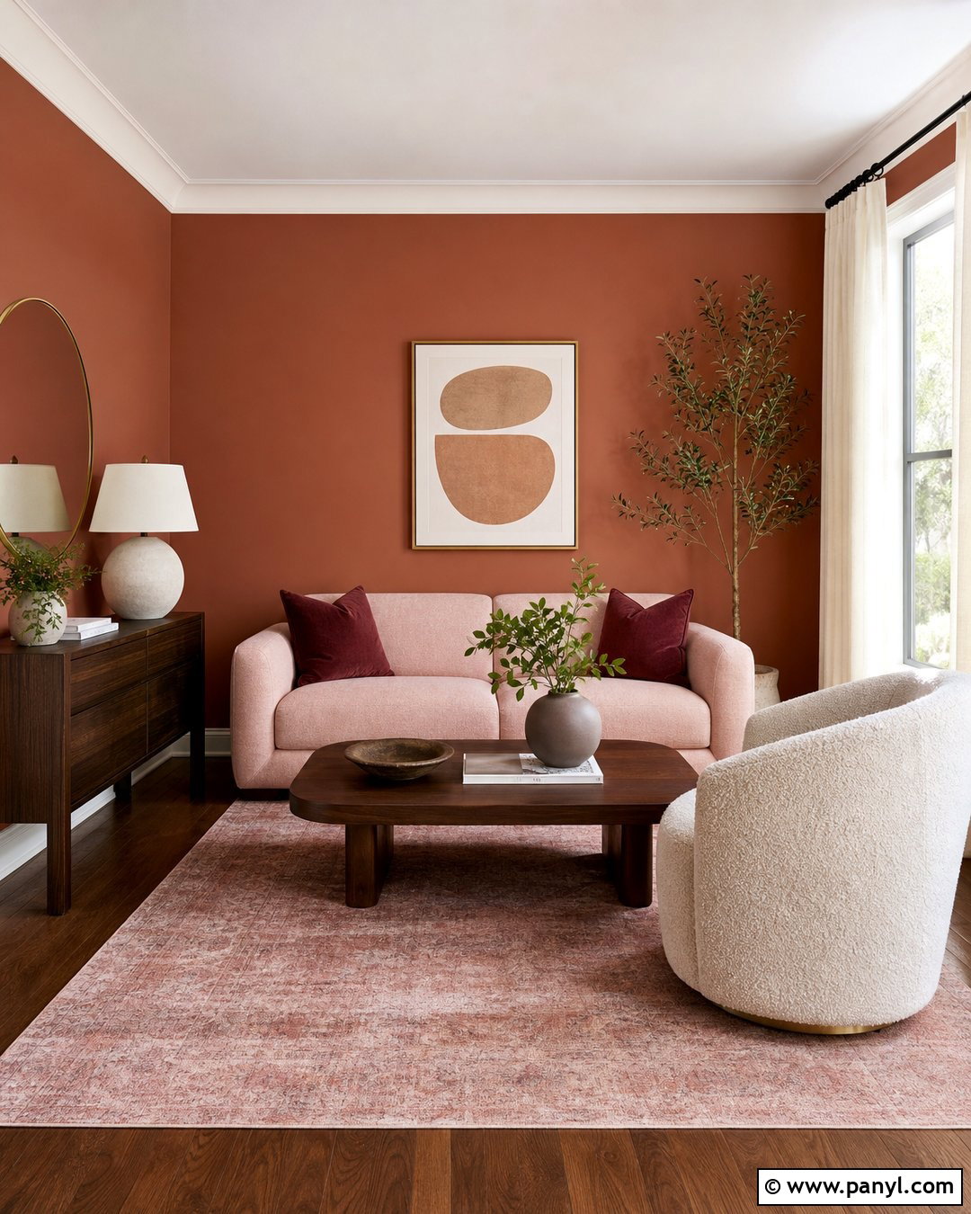 Terracotta Living Room Wall With Blush Pink - 40 Terracotta Wall Color Ideas