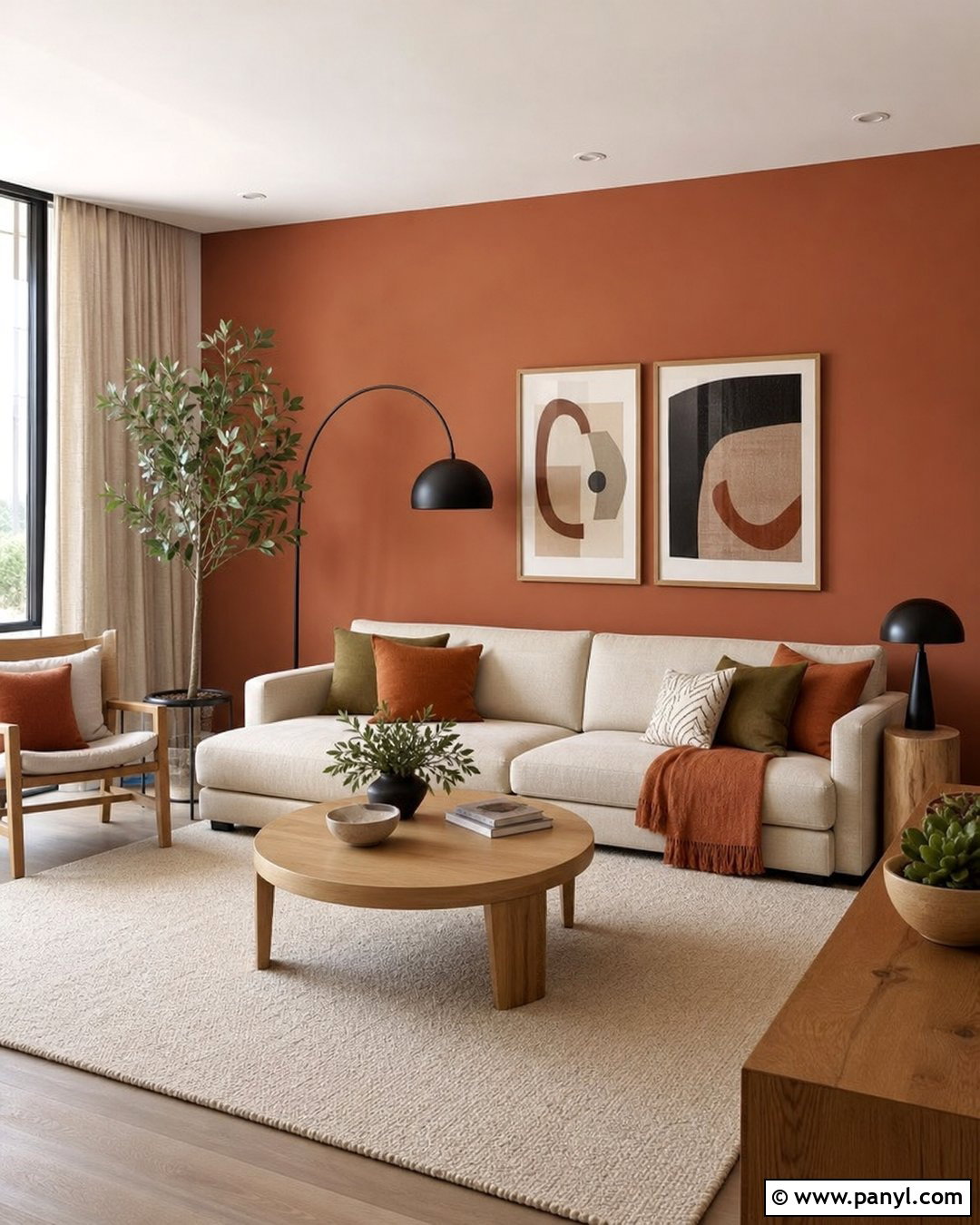 Terracotta Living Room Wall With Cream Sofa - 40 Terracotta Wall Color Ideas