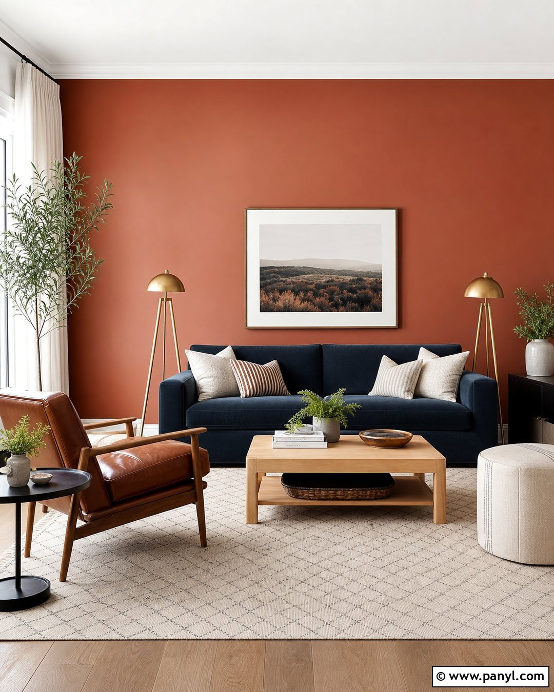 Terracotta Living Room Wall With Navy Blue - 40 Terracotta Wall Color Ideas