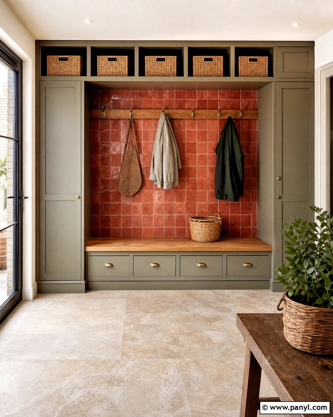 Terracotta Mudroom Wall - 20 terracotta wall tiles