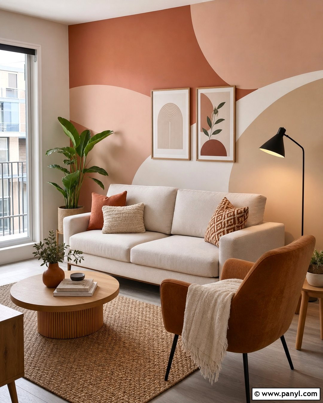 Terracotta Mural Accent Wall - 20 Accent Wall Small Apartment Ideas
