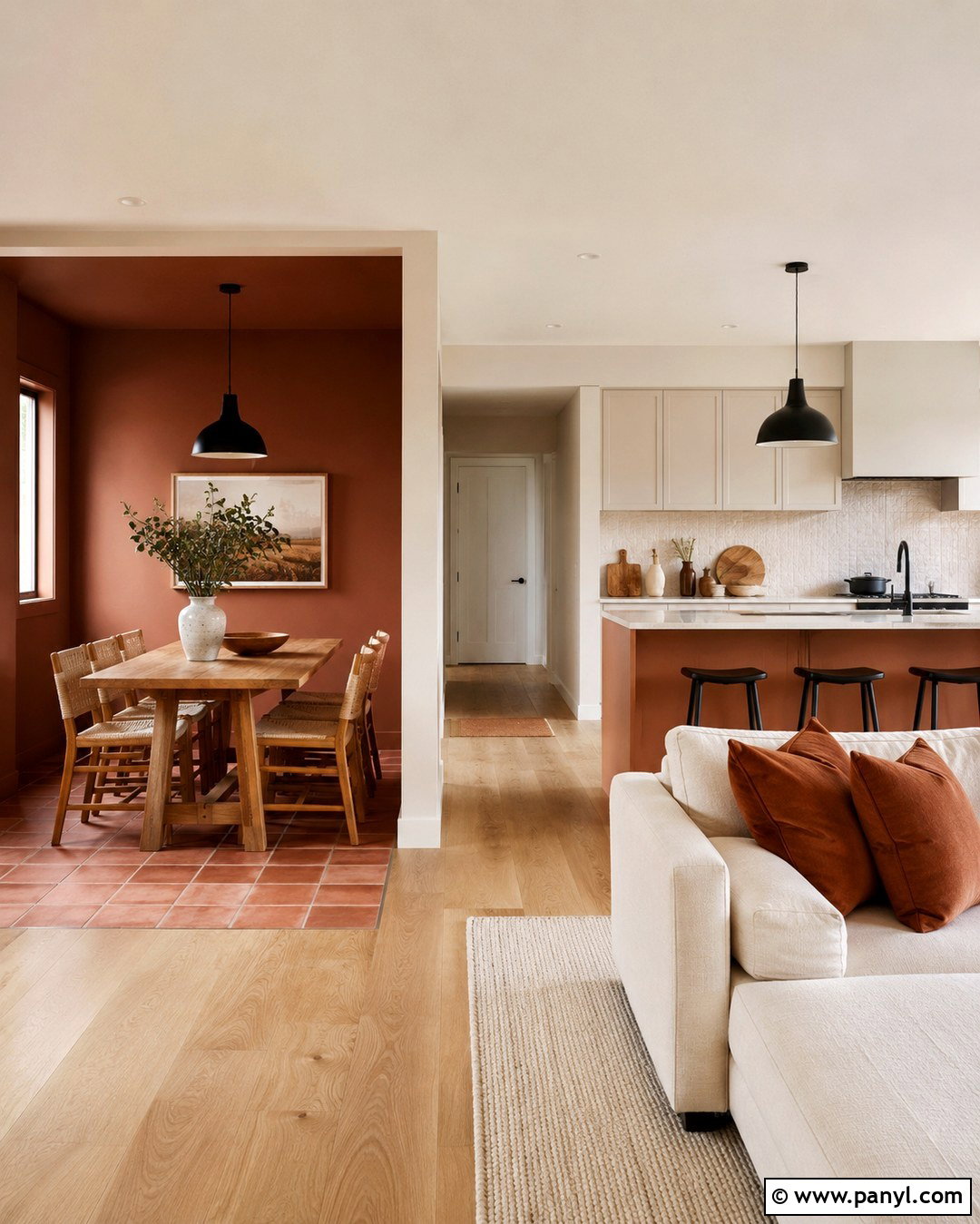 Terracotta Open Plan Wall Zone - 20 Open Plan Wall Colour Ideas