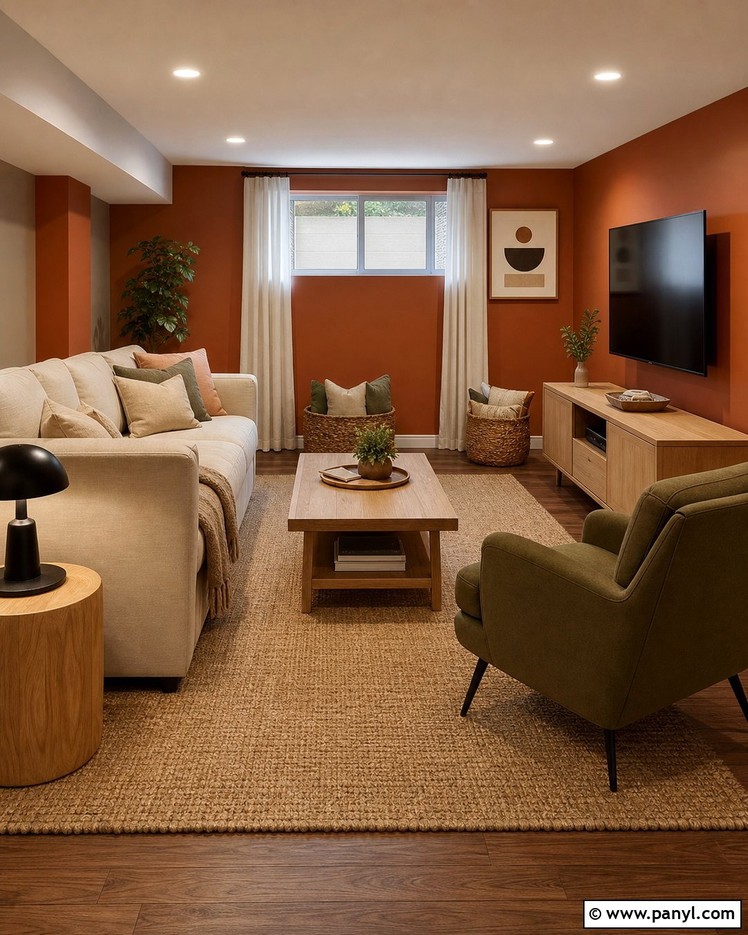 Terracotta Orange Accent Wall Basement Living Room - 20 Orange Accent Wall Basement Ideas