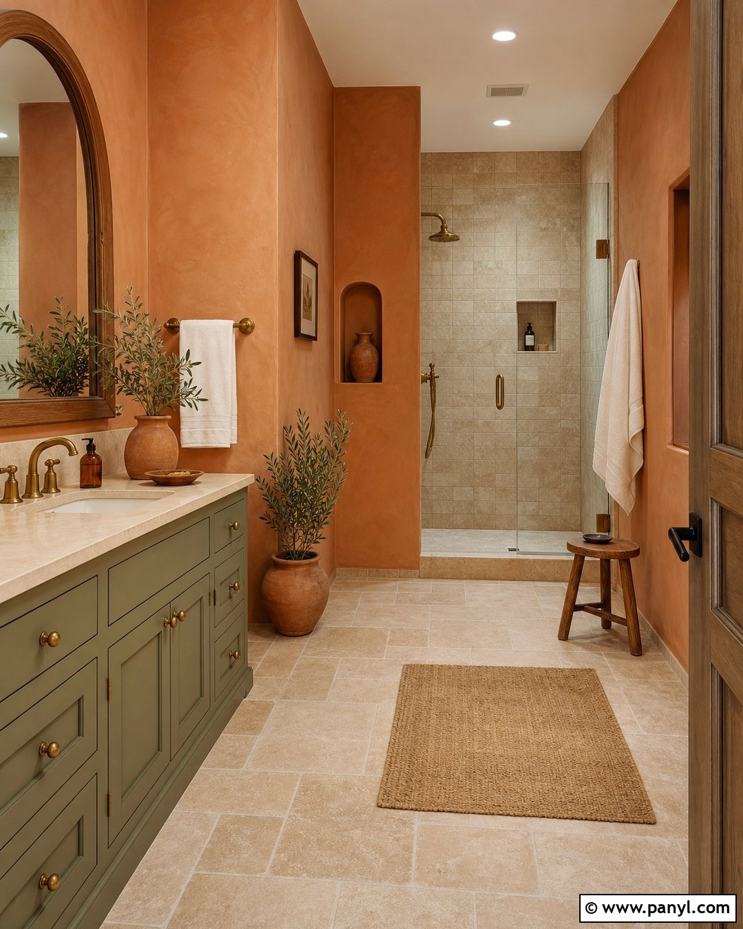 Terracotta Orange Bathroom With Green Vanity - 20 Colorful Bathroom With Orange Walls