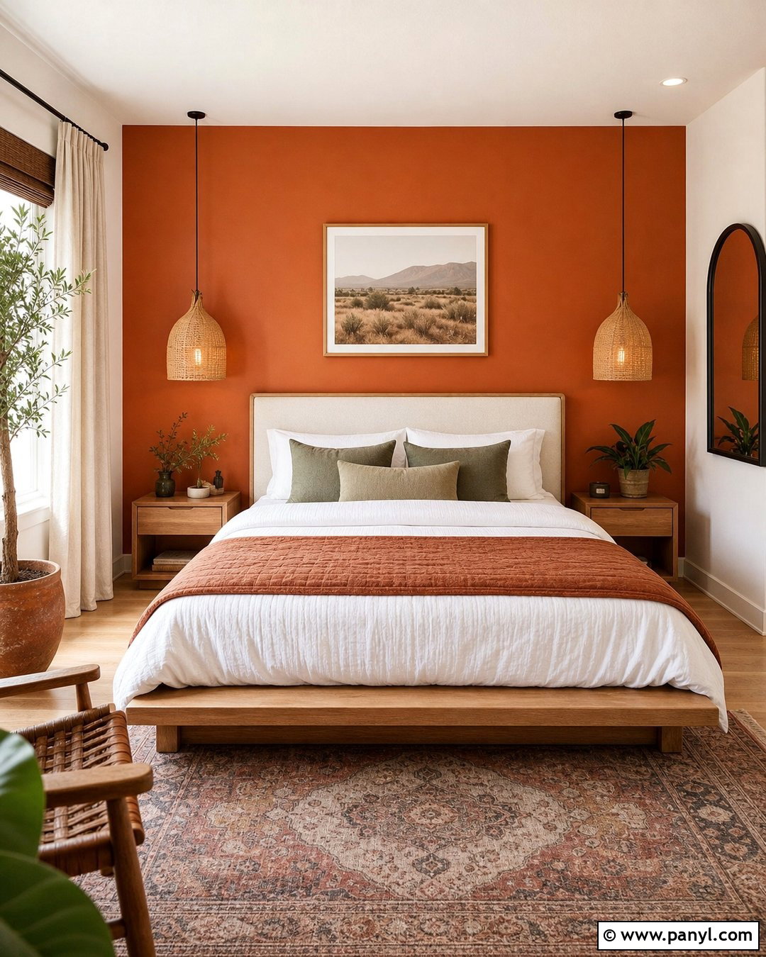 Terracotta Orange Feature Wall Bedroom - 30 orange feature wall ideas