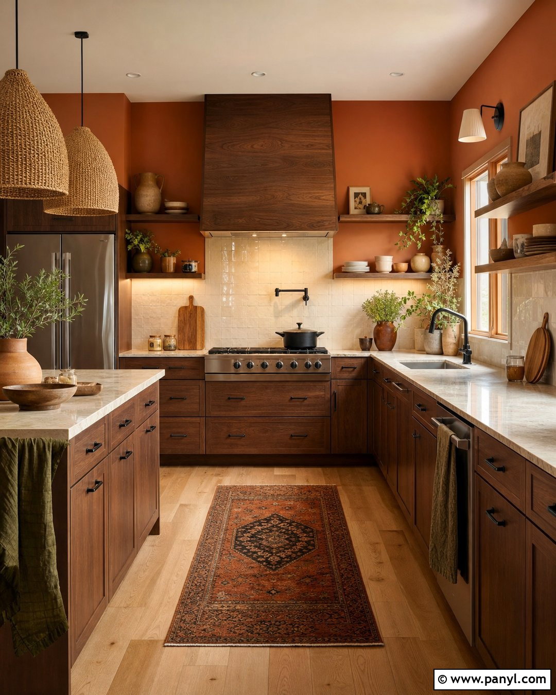 Terracotta Orange Kitchen Walls With Wood Cabinets - 35 orange kitchen walls