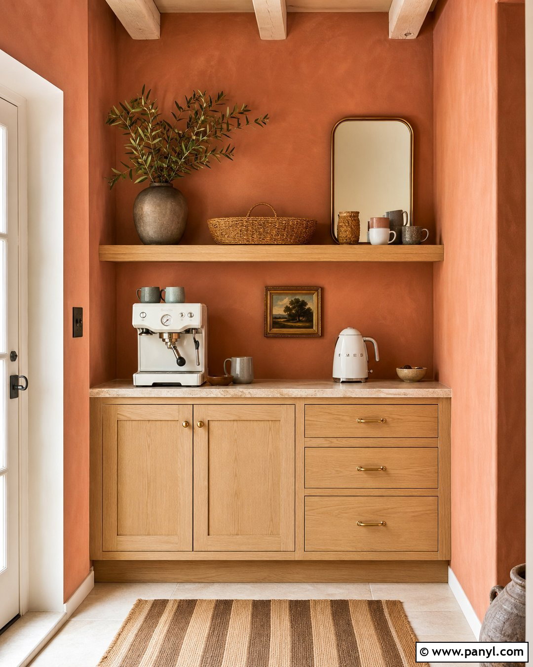 Terracotta Orange Wall Coffee Nook - 20 Orange Wall Coffee Setup Ideas