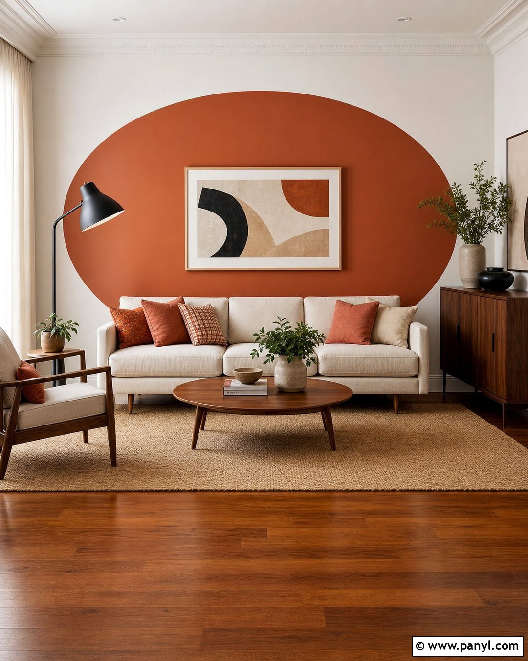 Terracotta Oval Accent Wall Living Room - 20 Painted Oval Accent Wall Ideas