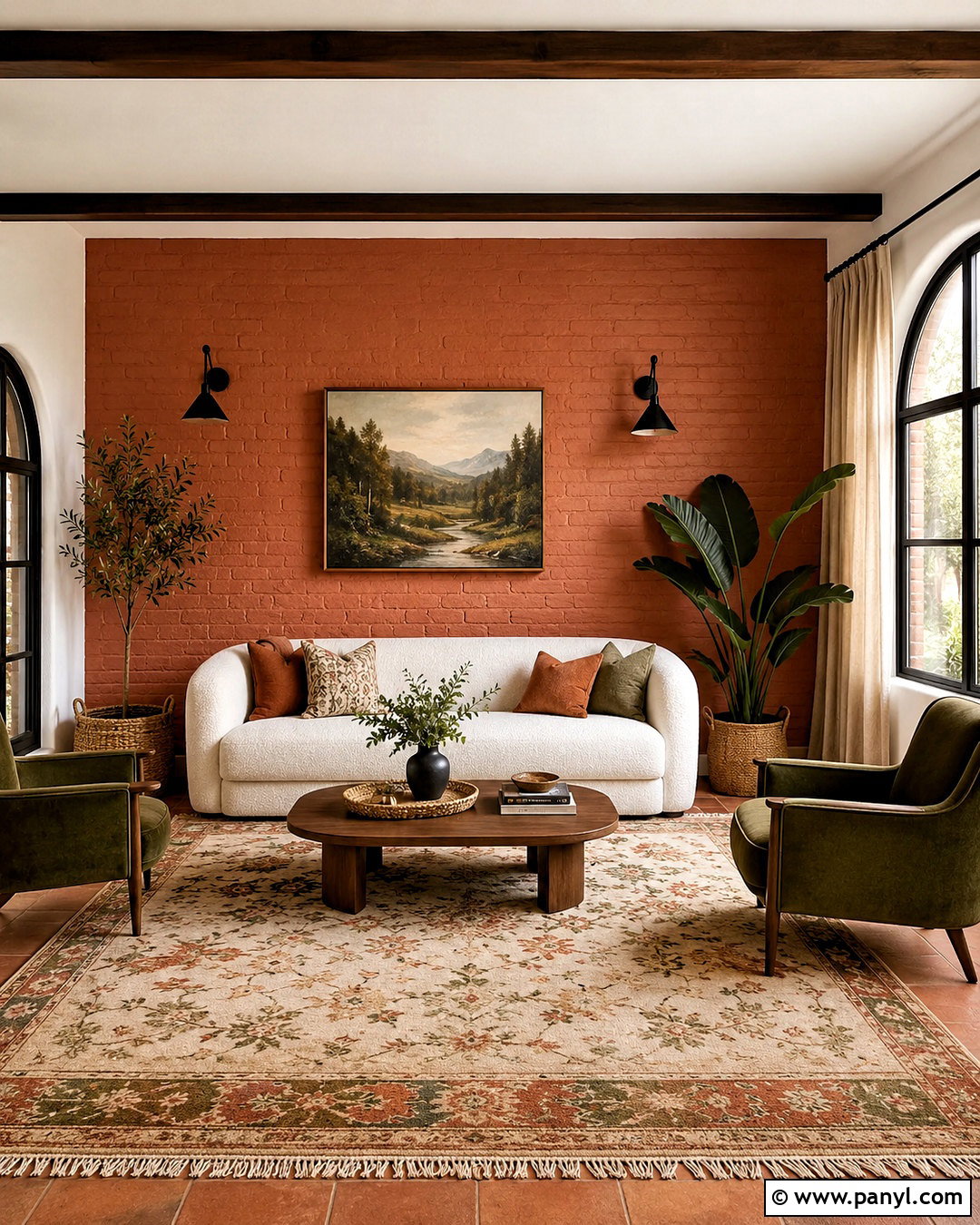 Terracotta Painted Brick Wall Living Room - 20 painted brick walls living room ideas