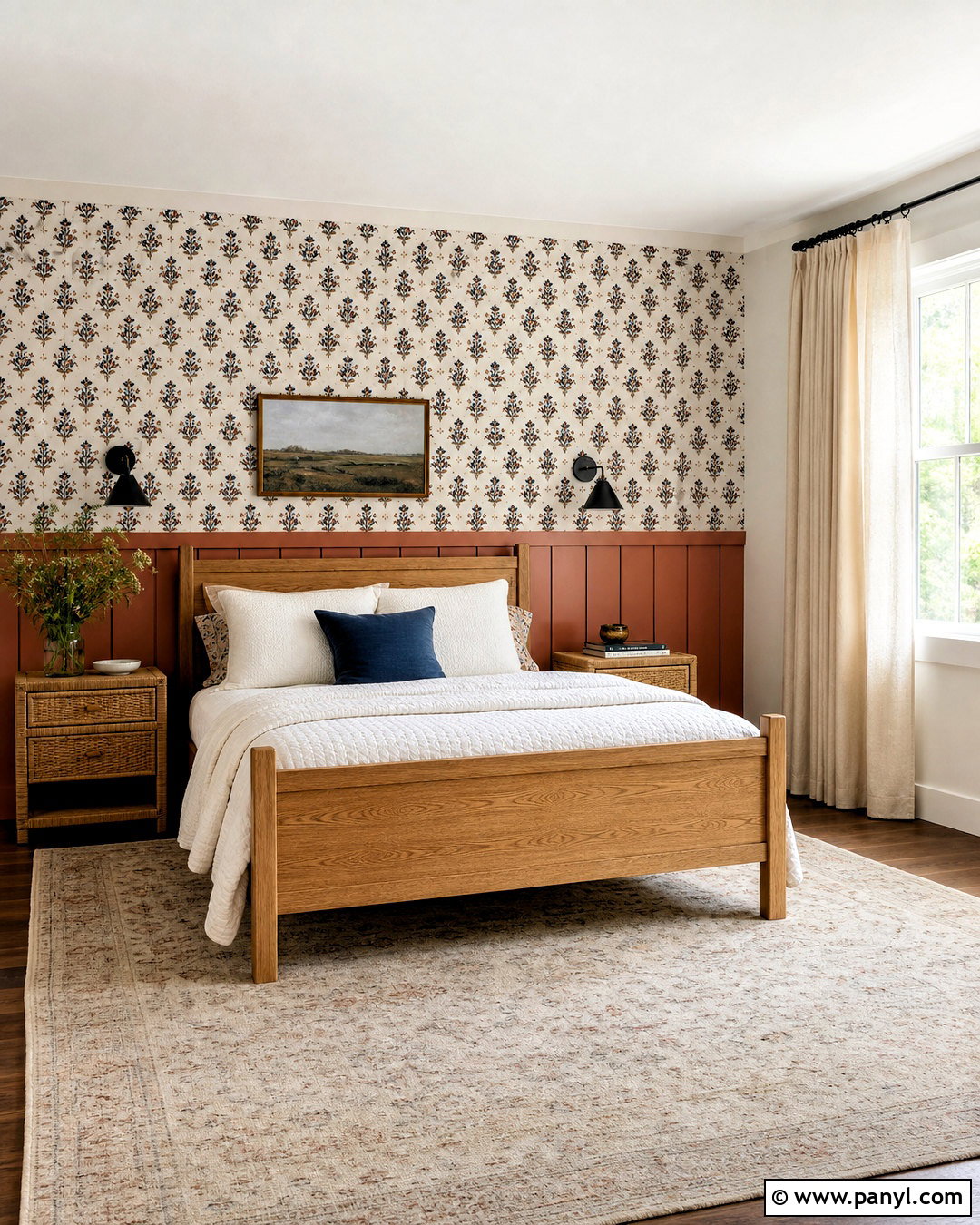 Terracotta Paneling With Block Print Wallpaper - 20 half wallpaper half paneling ideas