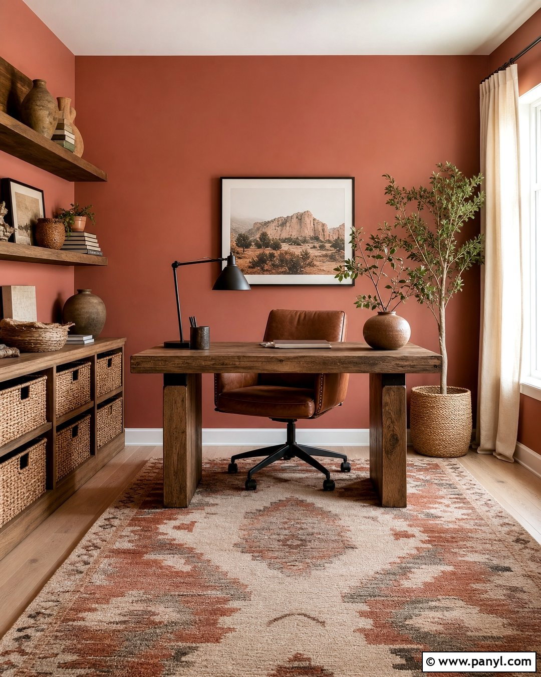 Terracotta Pink Home Office Walls - 20 Rustic Pink Wall Color Ideas