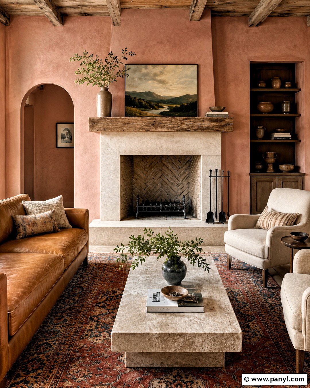 Terracotta Pink Limewash Fireplace - 20 pink lime wash ideas