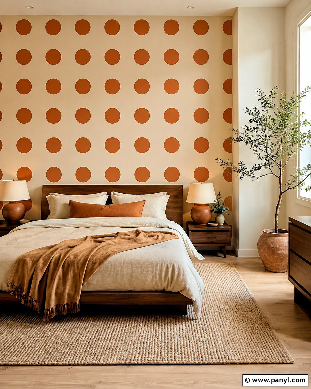 Terracotta Polka Dot Bedroom Wall - 40 polka dot walls