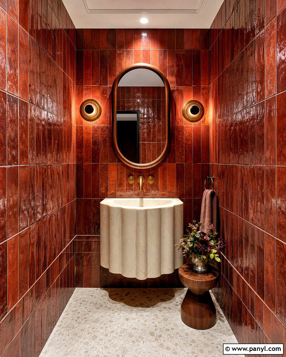 Terracotta Powder Room Wall - 20 terracotta wall tiles