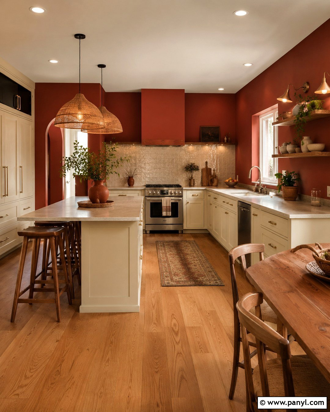 Terracotta Red Accent Wall Kitchen With Cream Cabinets - 20 Red Accent Wall Kitchen Ideas