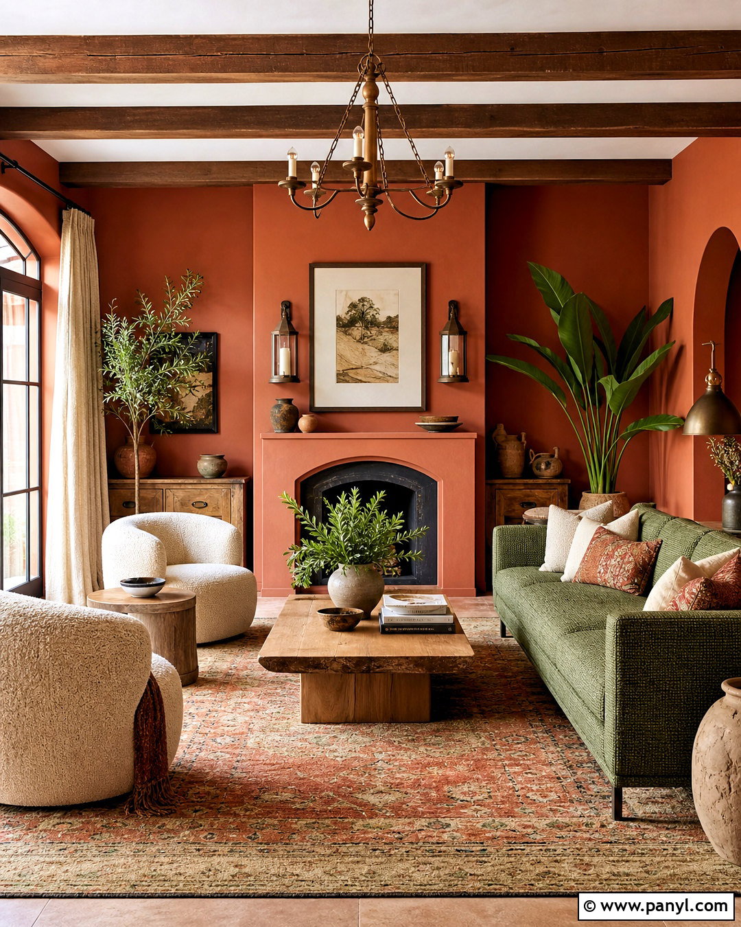 Terracotta Red And Olive Living Room - 20 red color palette ideas