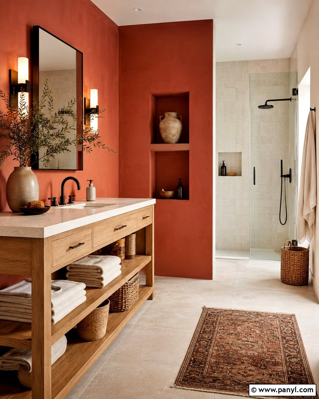 Terracotta Red Bathroom Accent Wall - 20 Red Accent Wall Bathroom Ideas