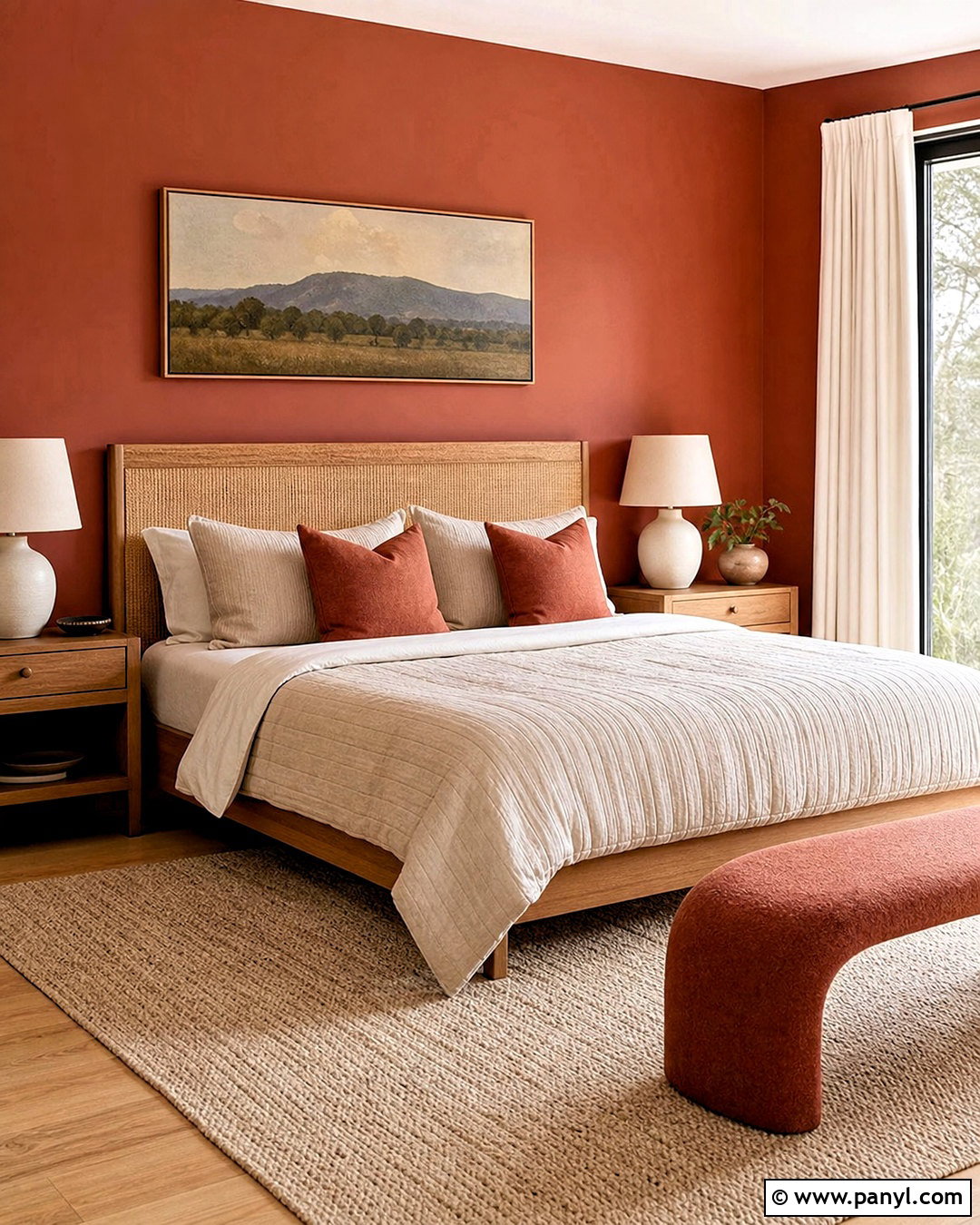 Terracotta Red Bedroom With Linen Bedding - 20 red house interior ideas