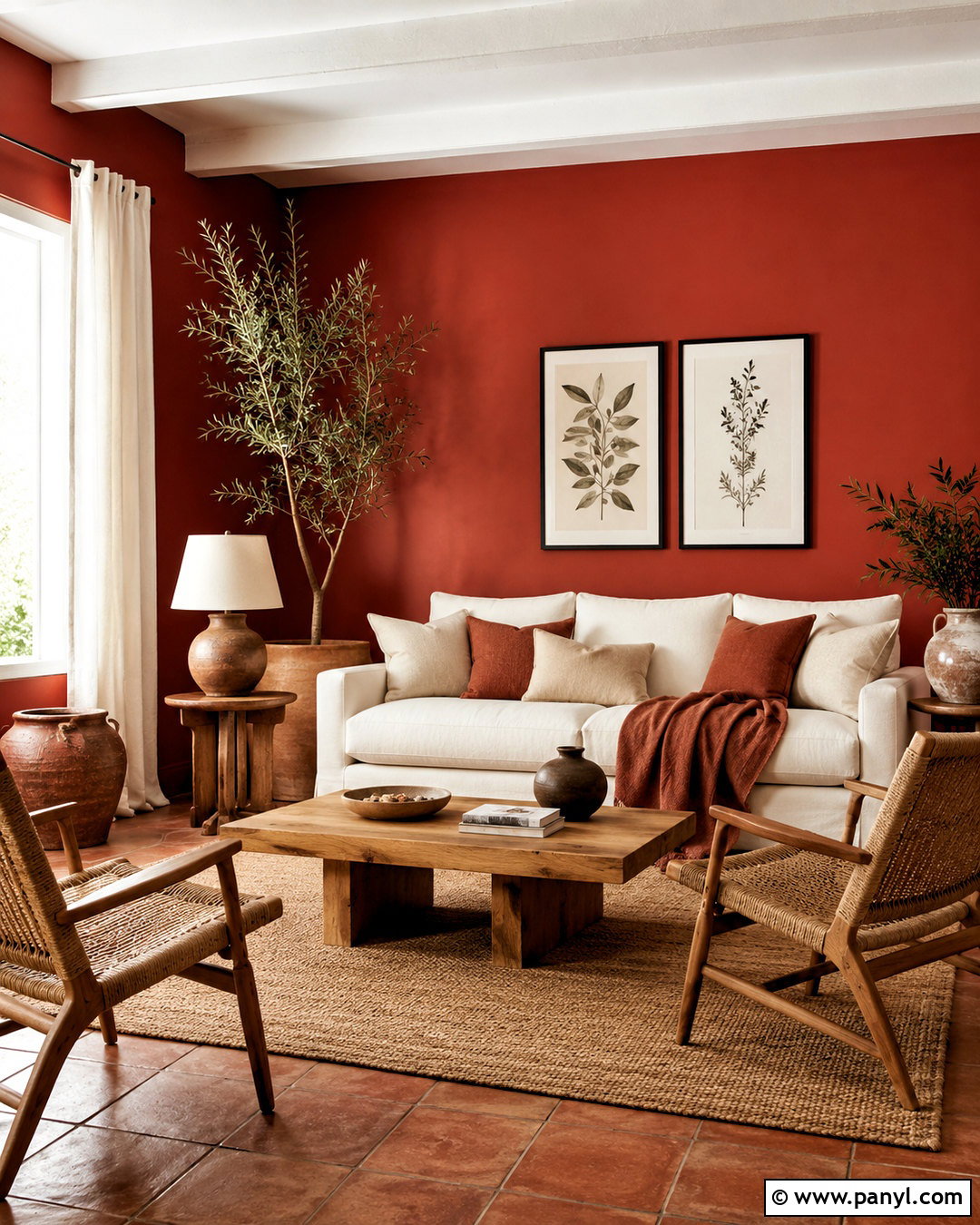 Terracotta Red Living Room With Natural Wood - 20 living room red walls