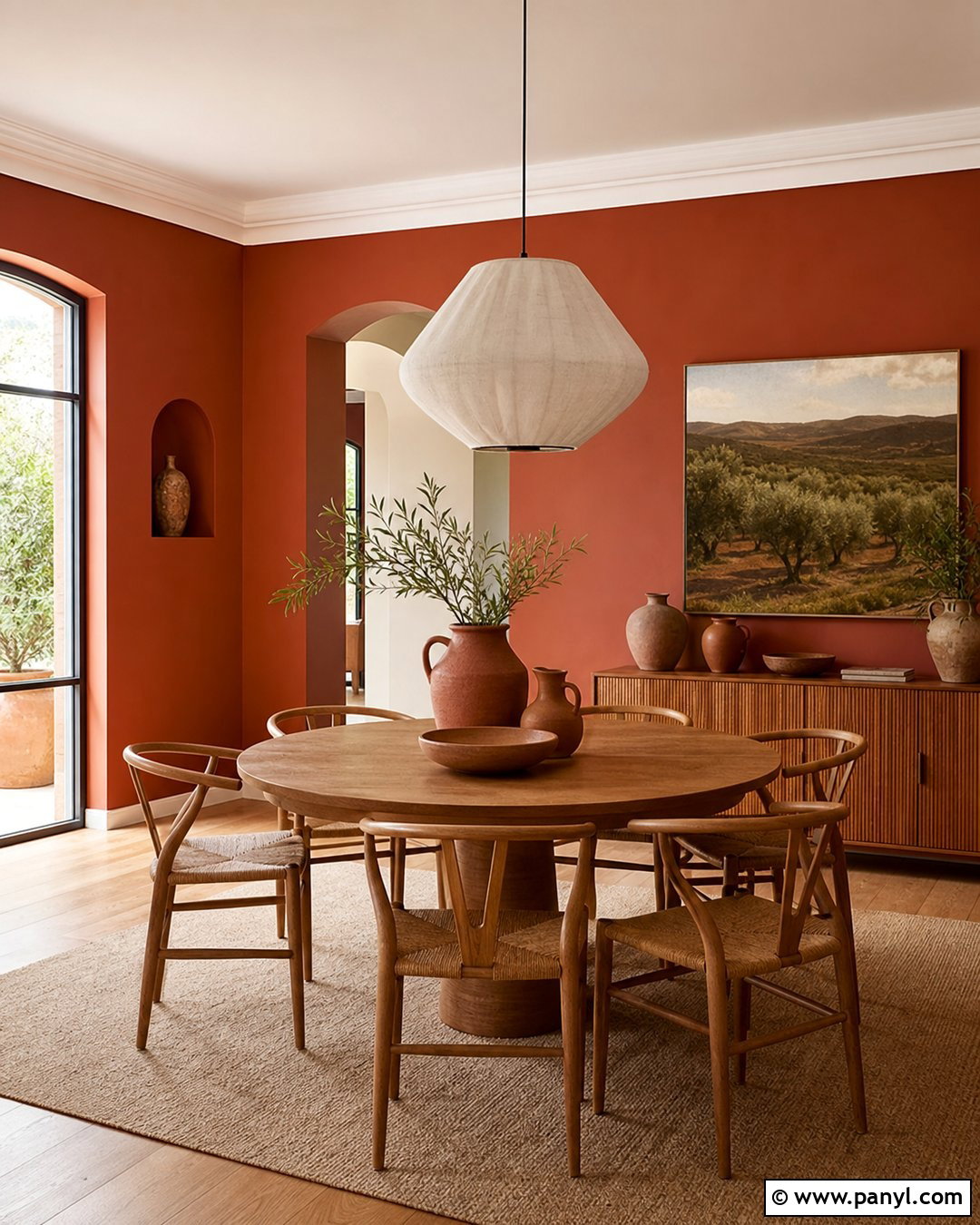 Terracotta Red Wall Dining Room - 25 Red Wall Interior Ideas