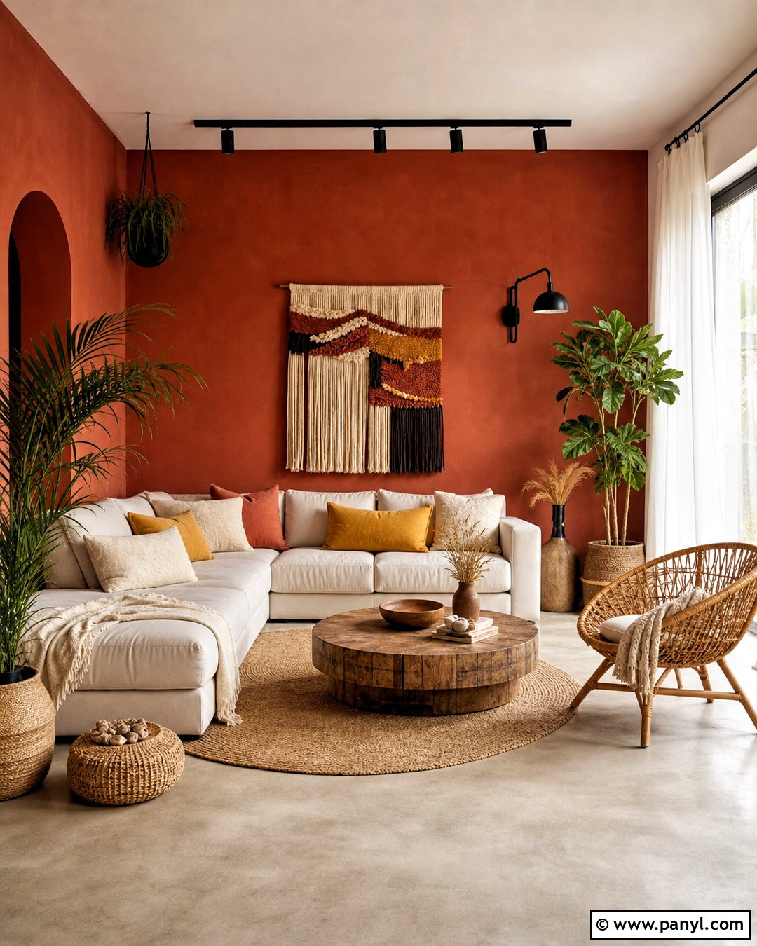 Terracotta Red Wall With Boho Decor - 20 red wall background ideas