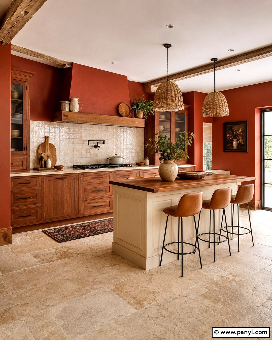 Terracotta Red Walls With Red Oak Cabinets - 20 Red Kitchen Walls With Oak Cabinets