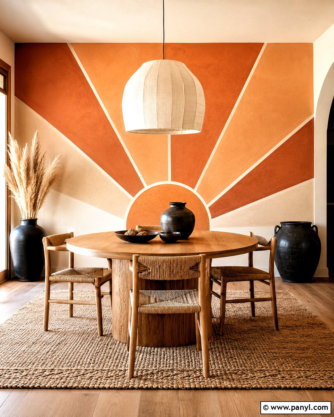 Terracotta Sunburst Geometric Wall Paint - 35 Simple Geometric Wall Paint Ideas