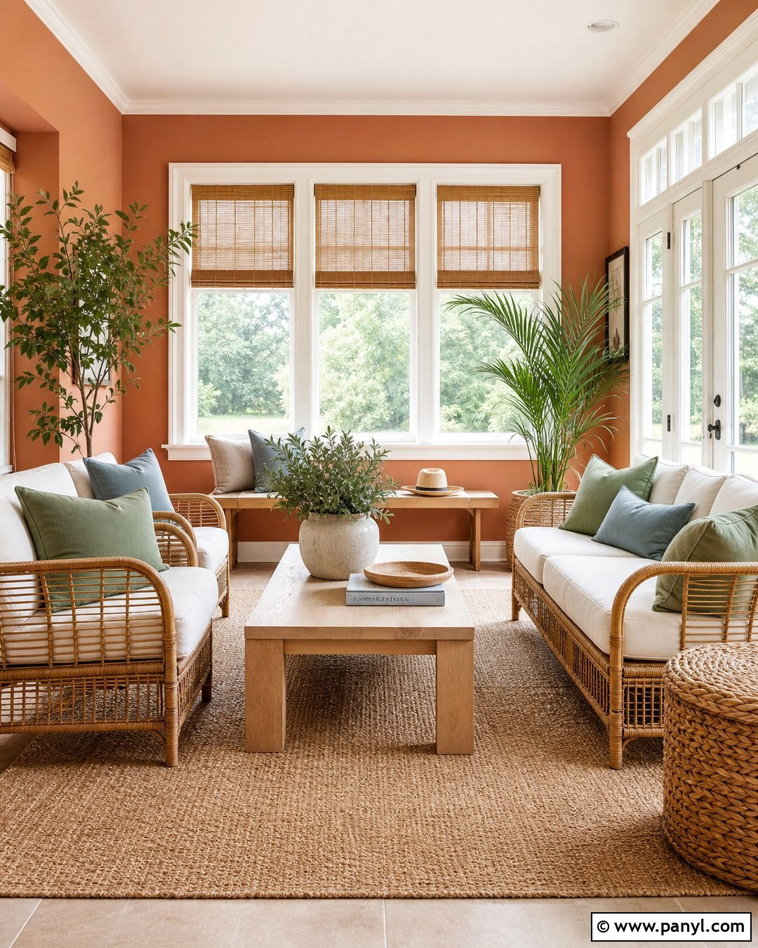 Terracotta Sunroom Walls With Rattan Furniture - 40 Terracotta Wall Color Ideas