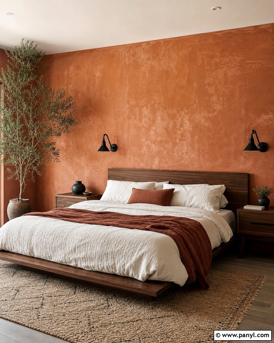 Terracotta Textured Bedroom Wall - 30 texture colour wall ideas