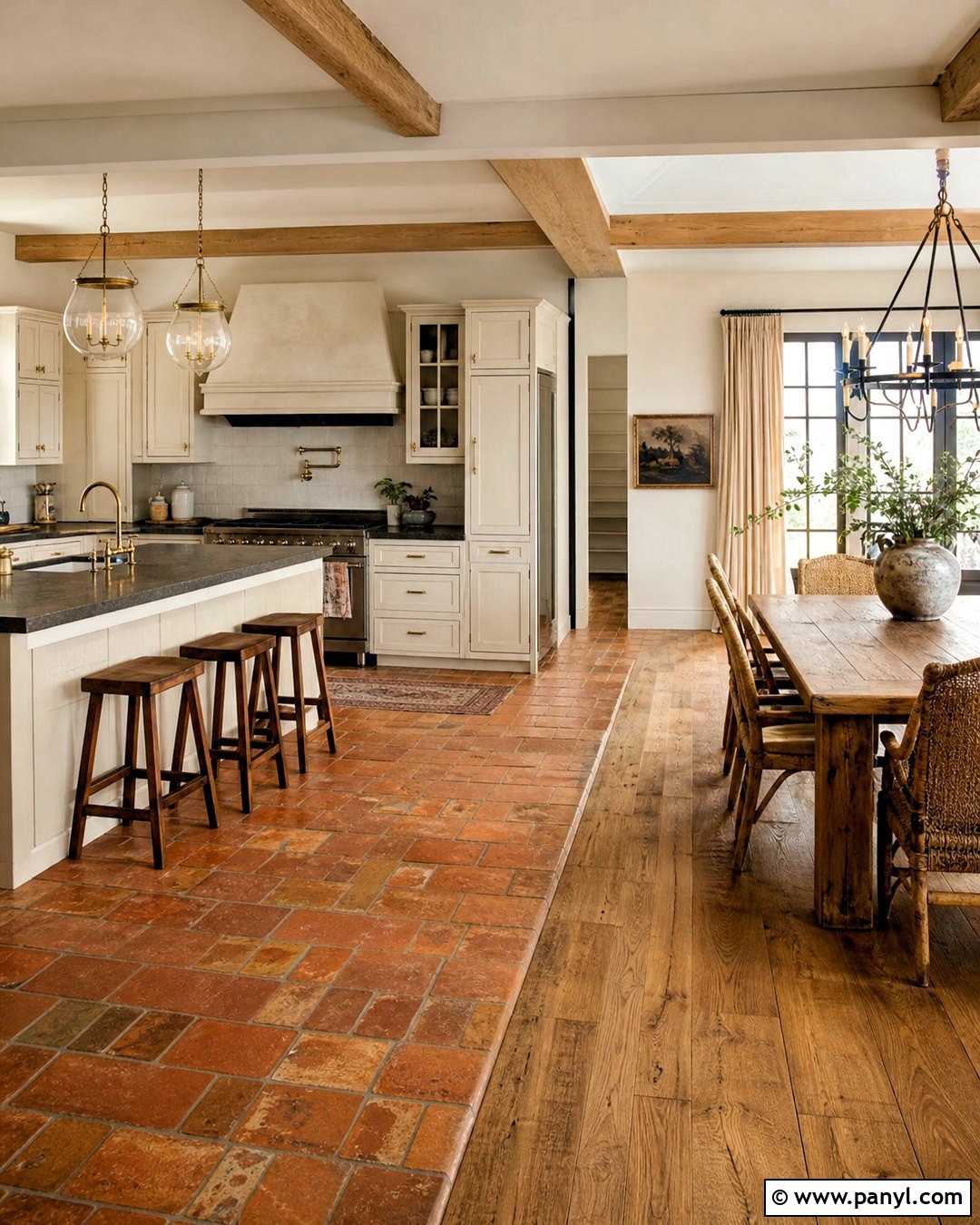Terracotta Tile And Reclaimed Oak Hardwood - 20 tile and hardwood floor combination ideas