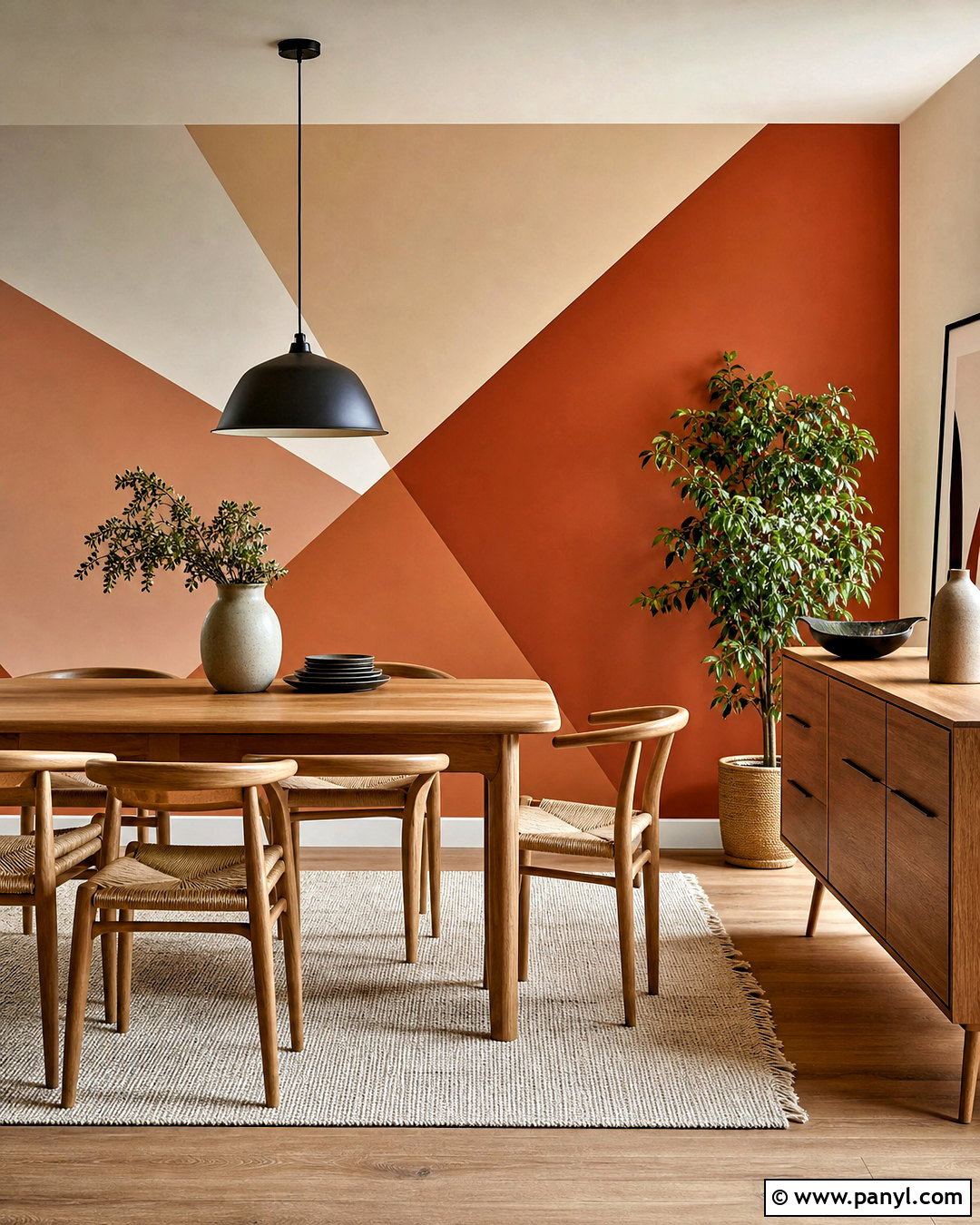 Terracotta Triangle Wall Dining Room - 20 triangle painted wall ideas