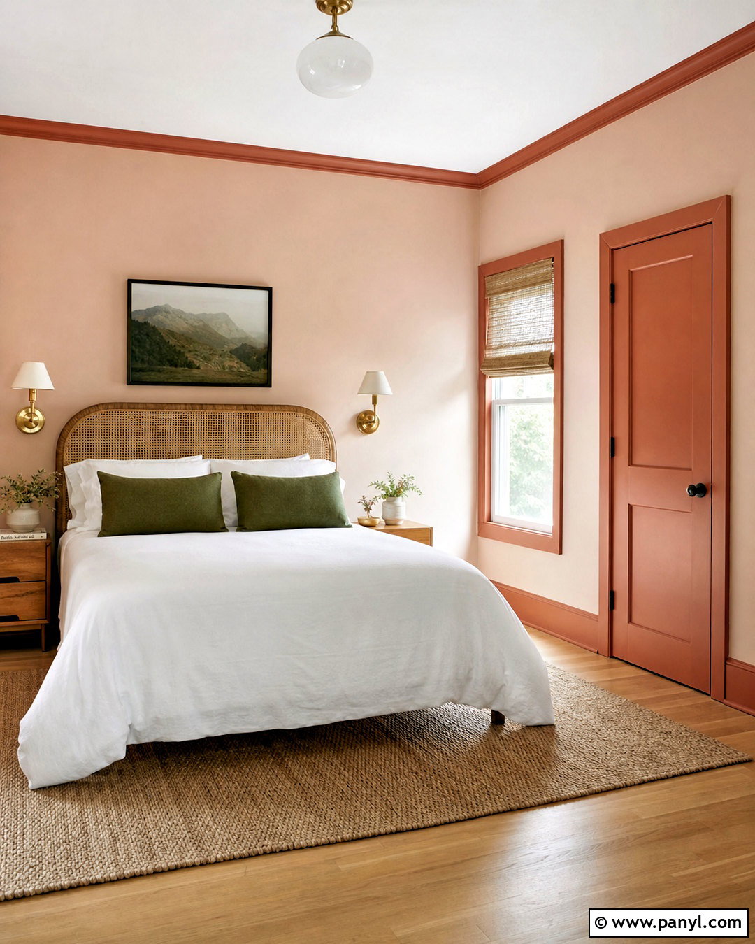 Terracotta Trim With Blush Walls - 20 painted baseboards and trim ideas