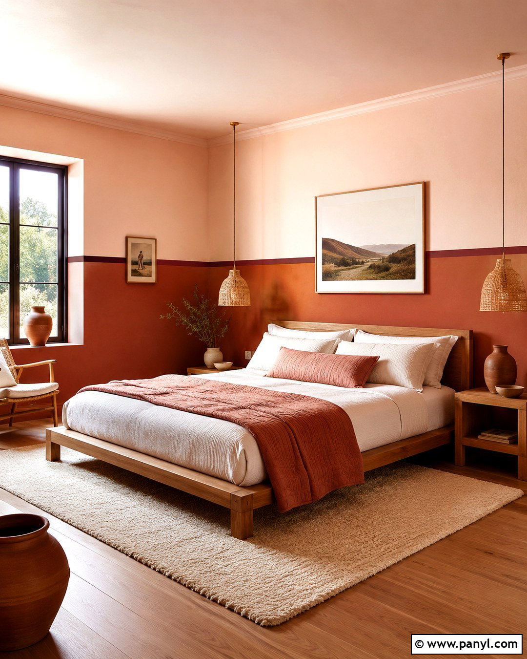 Terracotta Two-Tone Bedroom Walls - 20 Colorful Interior Walls