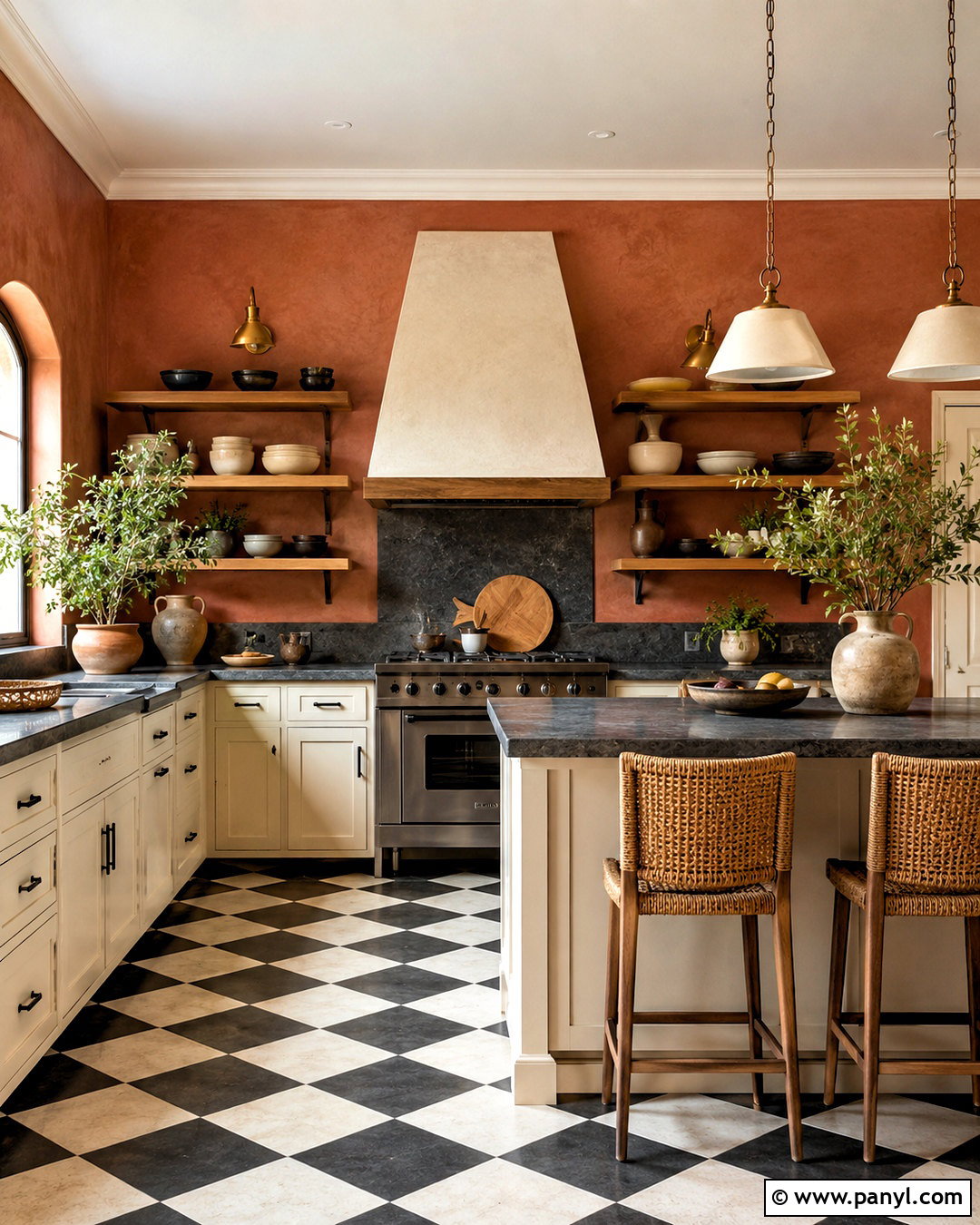 Terracotta Wall Color - 20 Wall Color With Black And White Tile Ideas