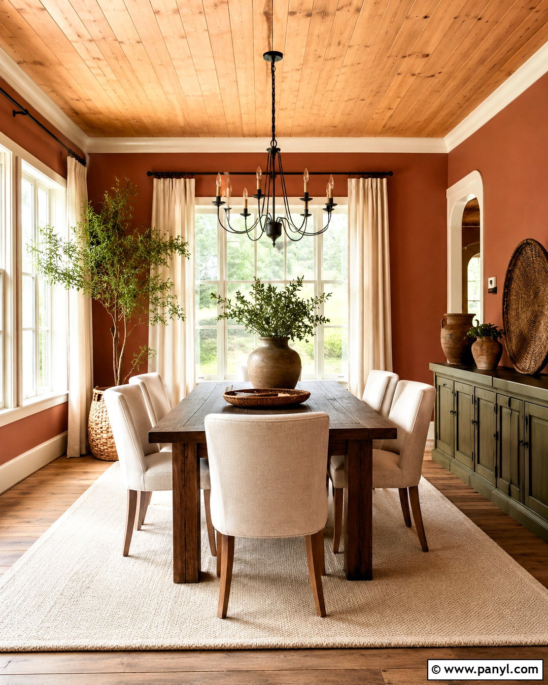 Terracotta Wall Color With Pine Ceiling - 20 Wall Color With Pine Ceiling Ideas