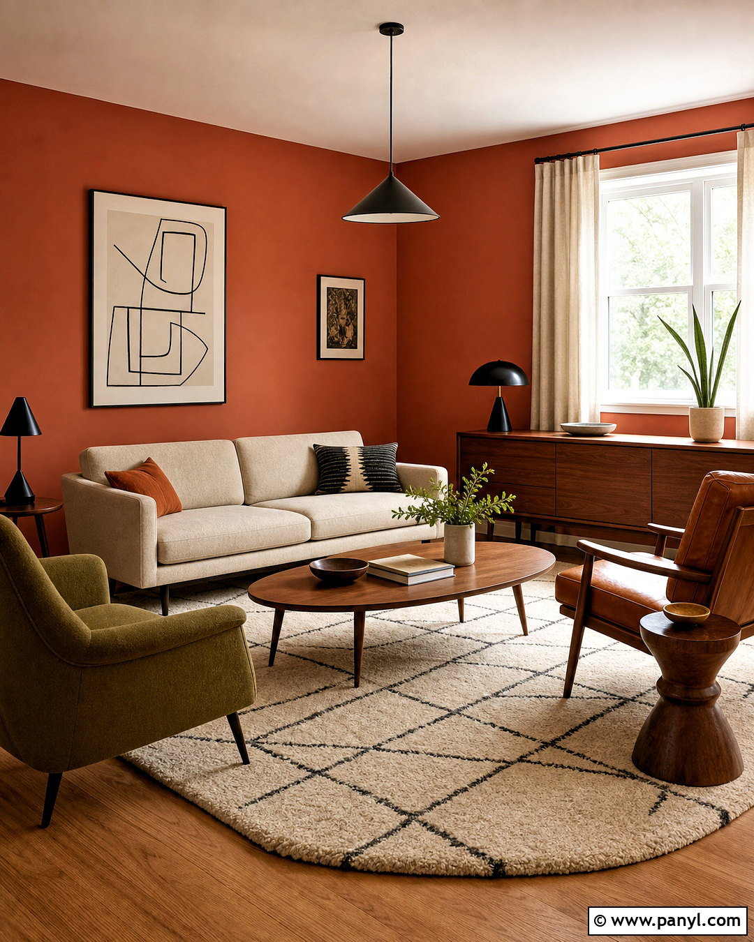 Terracotta Walls Midcentury Living Room - 20 terracotta walls living room ideas
