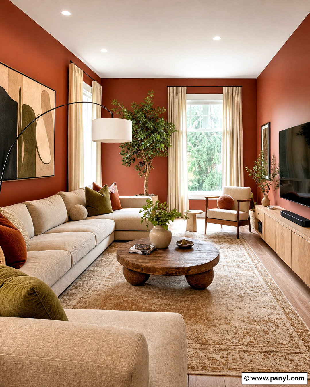 Terracotta Walls With Beige Sectional - 20 terracotta walls living room ideas