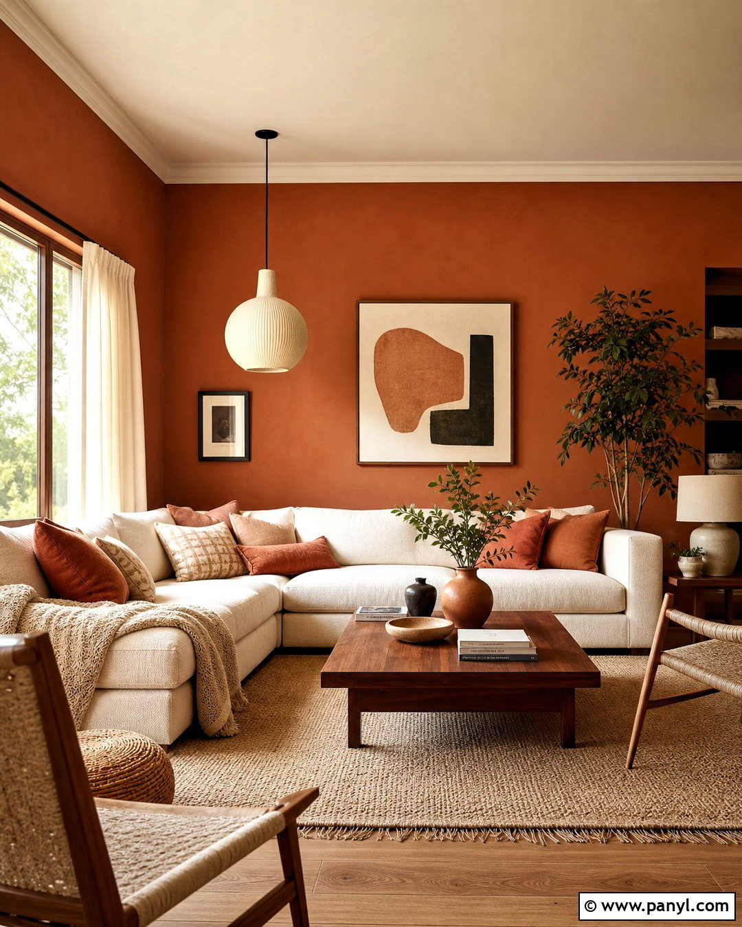 Terracotta Walls With Cream Sofa - 20 terracotta walls living room ideas
