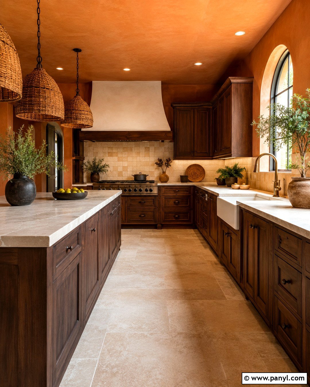 Terracotta Walls With Dark Walnut Cabinets - 20 Brown Kitchen Ideas Paint Wall Colors