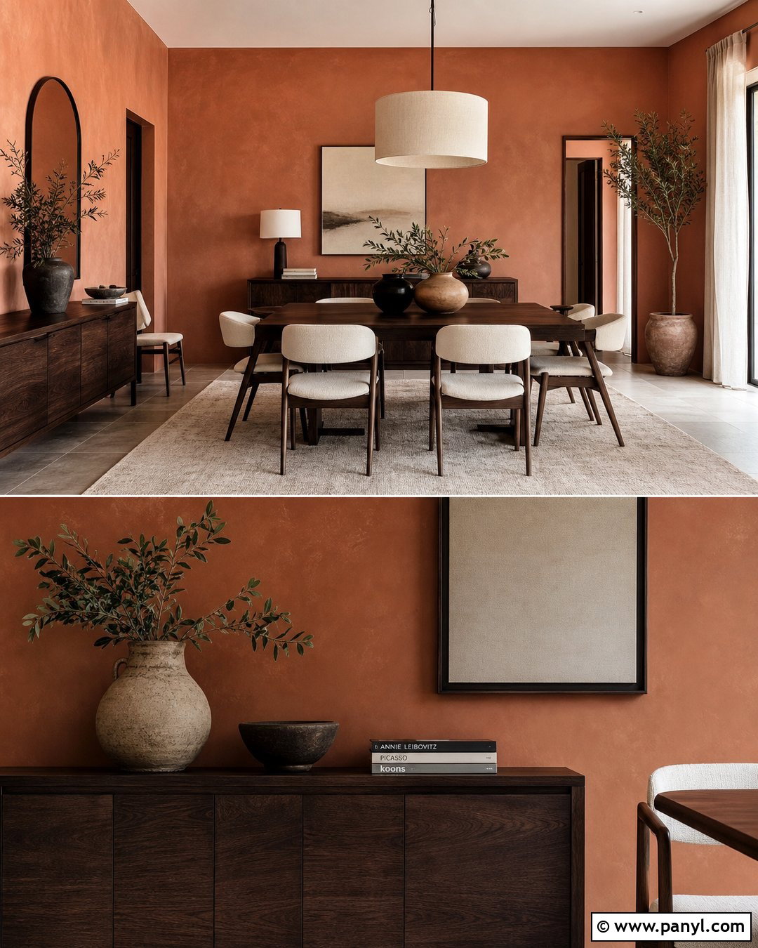 Terracotta Walls With Dark Walnut Furniture - 25 Wall Colour With Wooden Furniture Ideas
