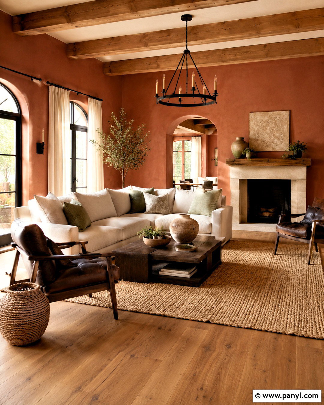 Terracotta Walls With Medium Oak Floors - 20 Wood Floor Wall Color Ideas