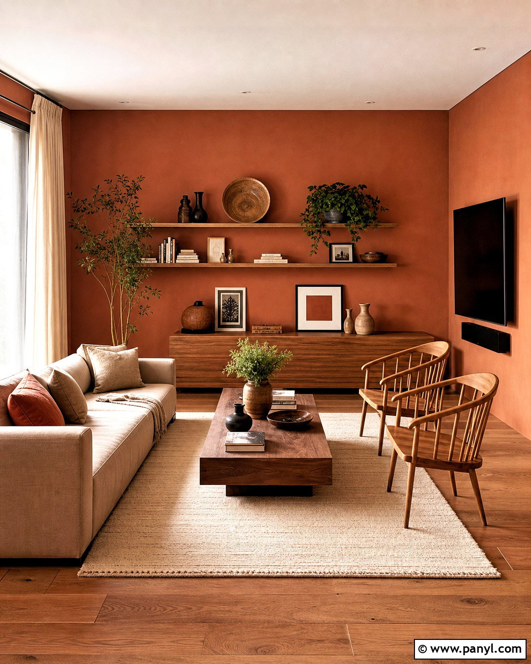 Terracotta Walls With Natural Wood - 20 terracotta walls living room ideas