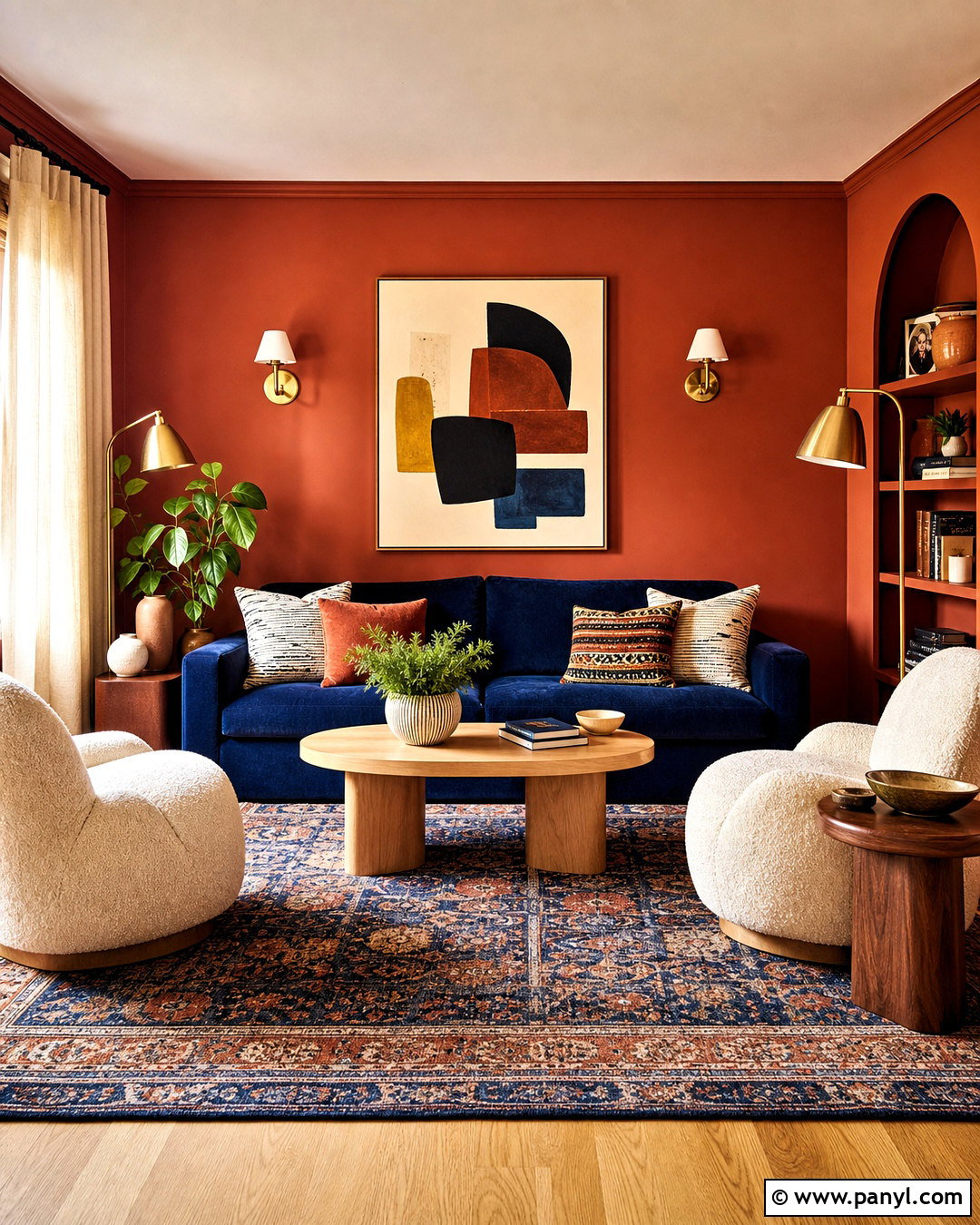 Terracotta Walls With Navy Blue - 20 terracotta walls living room ideas