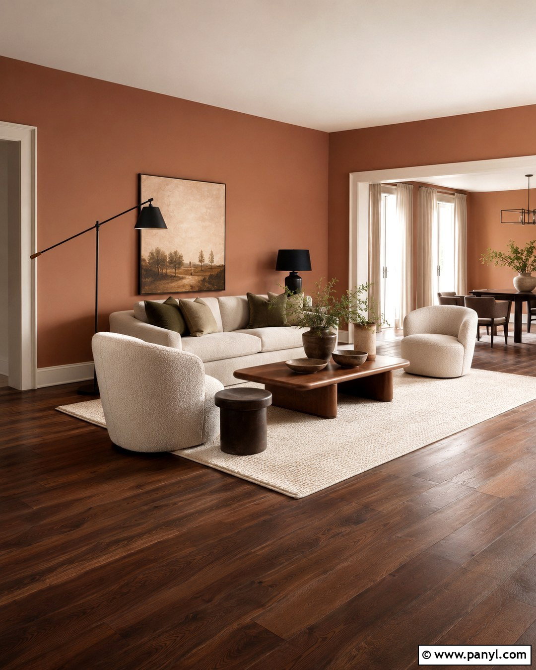 Terracotta Walls With Walnut Floors - 20 Wood Floor Wall Paint Color Ideas